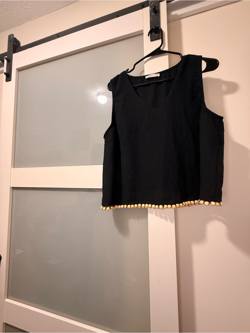 Black Crop Tank Top with Bead Hem